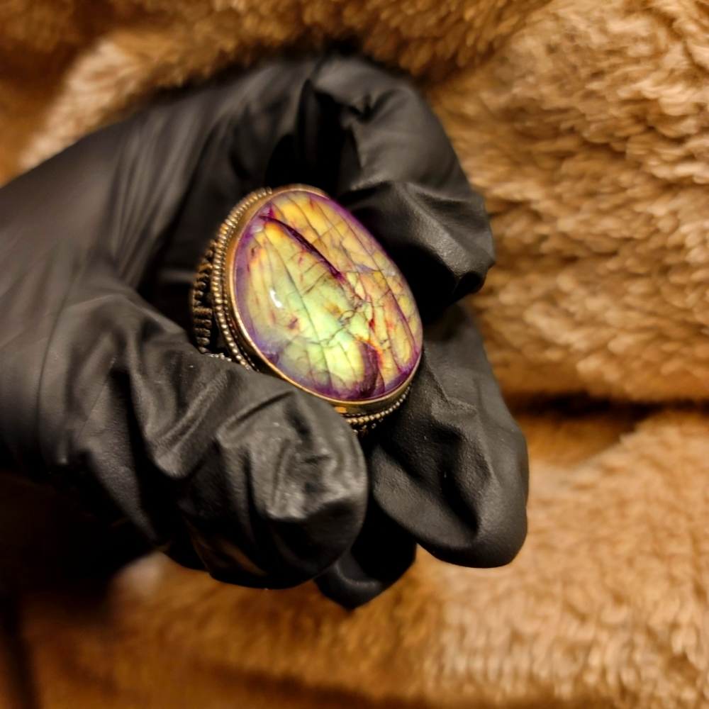 Labradorite Silver Overlay Ring